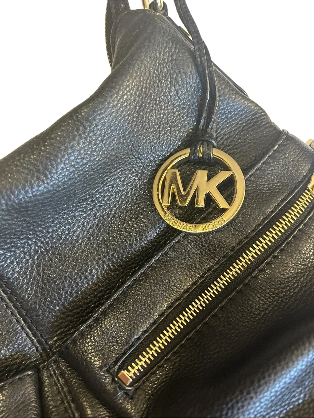 Michael Kors Black Pebbled Leather Hobo Shoulder Bag Gold Hardware Large Purse